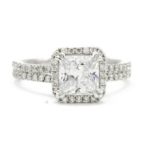 14k White Gold Split Shank Halo Engagement Ring